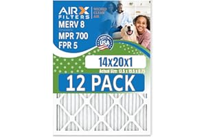 14x20x1 Air Filter MERV 8 Rating, 12 Pack of Furnace Filters Comparable to MPR 700 & FPR 5 - Made in USA by AIRX FILTERS WICKED CLEAN AIR.