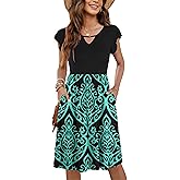 WNEEDU Summer Dresses for Women 2025 Ruffle Sleeve Casual Sundress Swing Elastic Waist Dress with Pockets