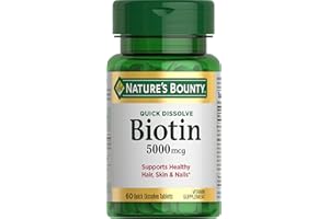 Nature's Bounty Biotin, Supports Metabolism for Cellular Energy and Healthy Hair, Skin, and Nails, 5000 mcg, 60 Quick Dissolve Tablets