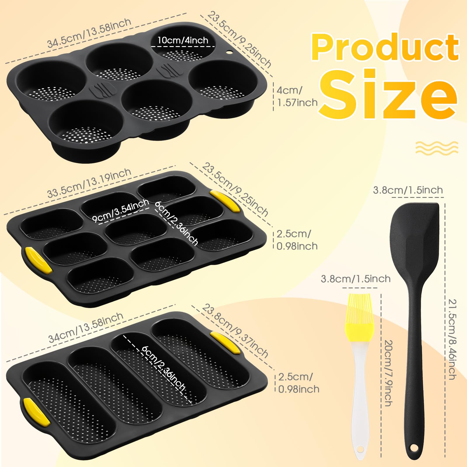 FillTouch Set of 5 Silicone Hamburger Bun Mold 4 6 9 Cup Hamburger Bun Pan with Spatula Brush Nonstick Pans for Baking Homemade Bread Loaf Sandwich Baking Tray, Fridge Dishwasher Microwave Safe