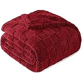 Exclusivo Mezcla King Size Flannel Fleece Blanket, Super Soft and Warm Lightweight Checkered Pattern Blankets for All Seasons, 90x104 Inches, Deep Red
