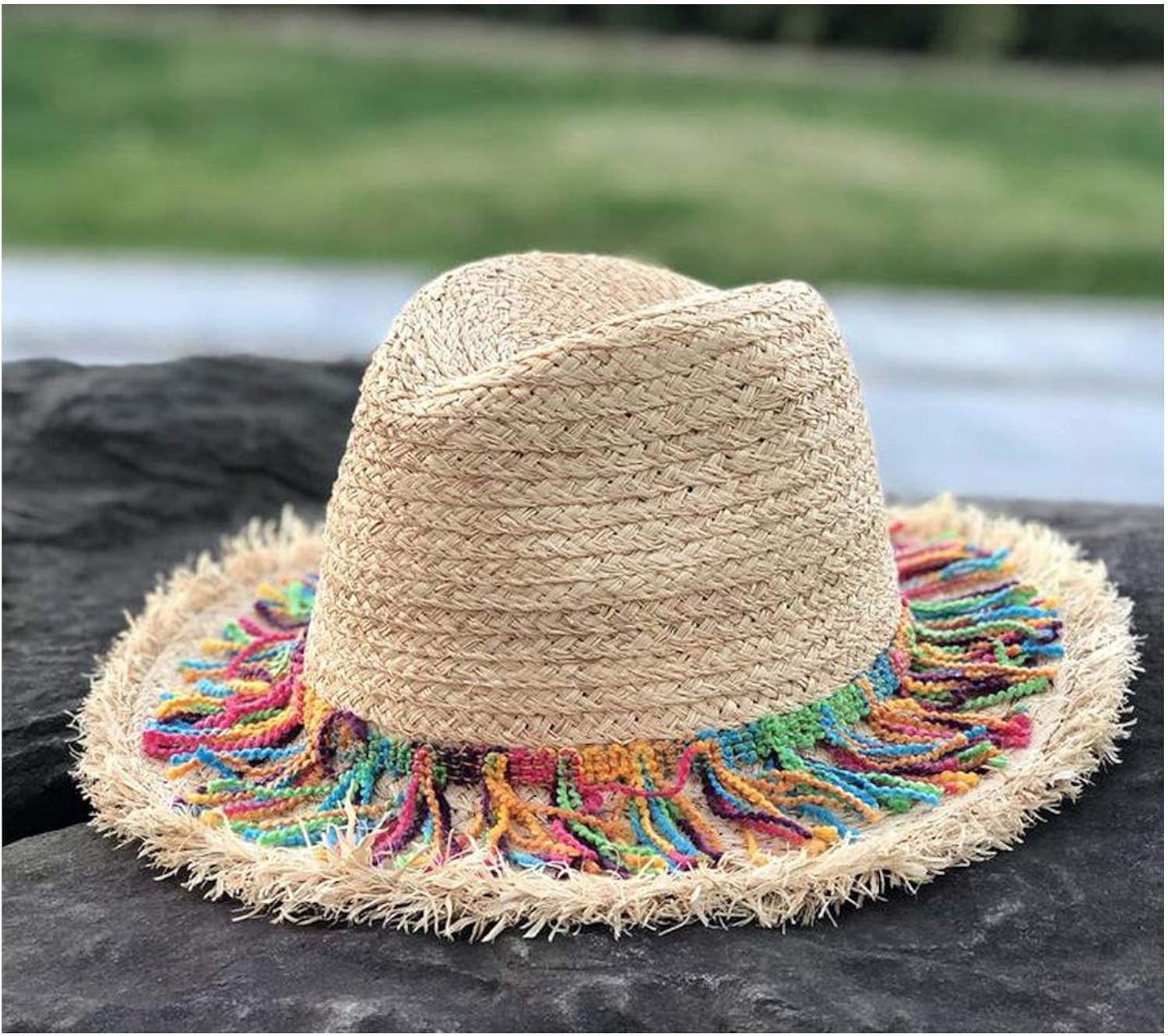 Colorful Tassel Ribbon Decorate Straw Hat Shading Sun Hat Lady Fashion