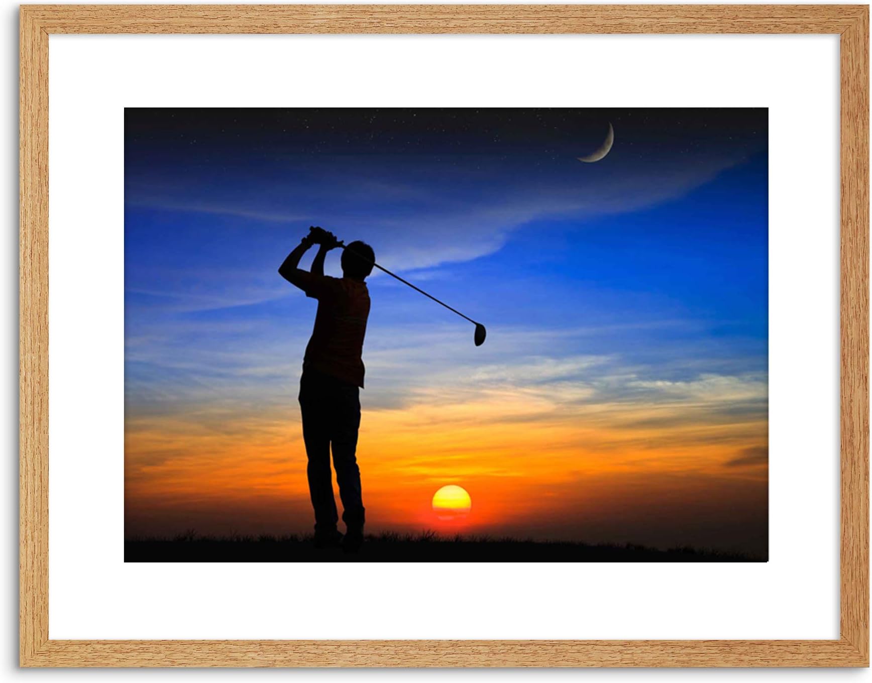 The Art Stop Photo Composition Golfer Silhouette Sunset Moon Stars Framed Print F97X5247