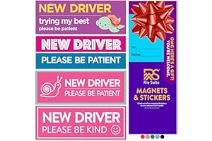 Rio Salto 4-Pack Large New Driver Car Sticker Please Be Patient Stickers Permit Student Driver Sticker Cool Prank Rookie Funny (Cute_New Driver, Magnet)