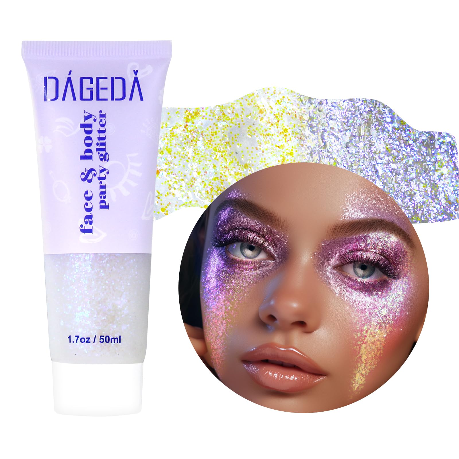 Prreal Body Glitter Gel 50ml, Face Glitters Body Gel Sequins Shimmer Liquid Eyeshadow, Chunky Glitter for Face Hair Nails, Holographic Cosmetic Laser Powder Festival Glitter Makeup#13 Purple