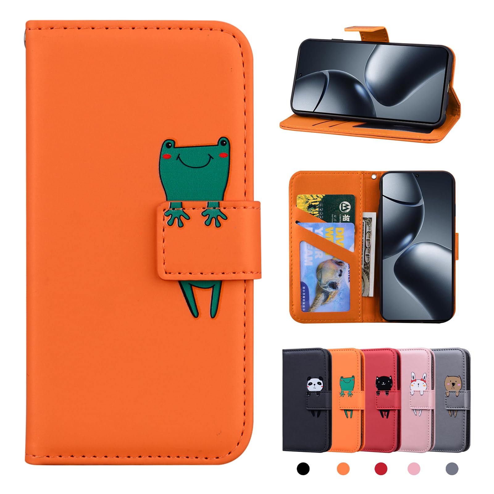 Rostsant Xiaomi 14T Pro 5G Case PU Leather Wallet Xiaomi 14T Pro 5G Protective Case Stand Function Magnetic Closure Mobile Phone Case for Xiaomi 14T Pro 5G Orange Frog