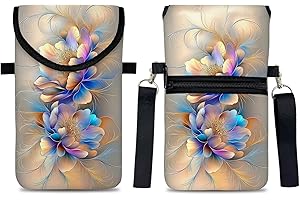 otilil Neoprene Cell Phone Sleeve Pouch Case Bag with Crossbody Strap Neck Lanyard for Women 7.5 X 4.3 in BF Flowers