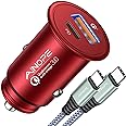 AINOPE 67.5W Car Charger USB C Fast Charging, [Mini & Compact] iPhone 16 Car Charger, Dual Port QC3.0 Cigarette Lighter Adapter USB Charger, Car Charge for iPhone 16 15 Samsung Galaxy Android, Red