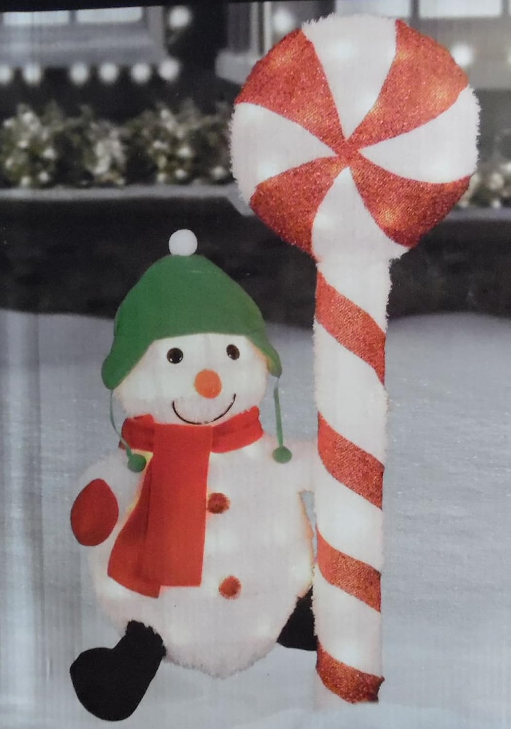 32" Lighted Snowman with Candy Cane Tinsel Christmas Yard