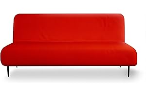 LANE LINEN Armless Futon Cover - Easy to Install Stretch Sofa Bed Slipcover, Soft Elastic Textured Full Size Cover, RV Couch Protector, Machine Washable - Red