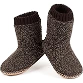 Men's Warm Up House Boots, Thick Fuzzy Sherpa Fleece Winter Moccasin Socks Non-slip Soles, Cozy Soft Comfy Indoor Shoes Rubber Grippers