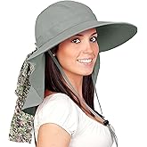 Solaris UPF 50+ Wide Brim Sun Hat for Women - Small Size Packable Lightweight, Floral Scarf Cooling Hat with Neck Flap