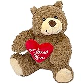Dreplfn Brown Plush Teddy Bear with Red Heart I Love You 9” Cute Small Teddy Bear Soft Stuffed Animal Plush Doll for Valentines Wedding Anniversary Birthday Gift for Kids Girls Girlfriend Wife Mom