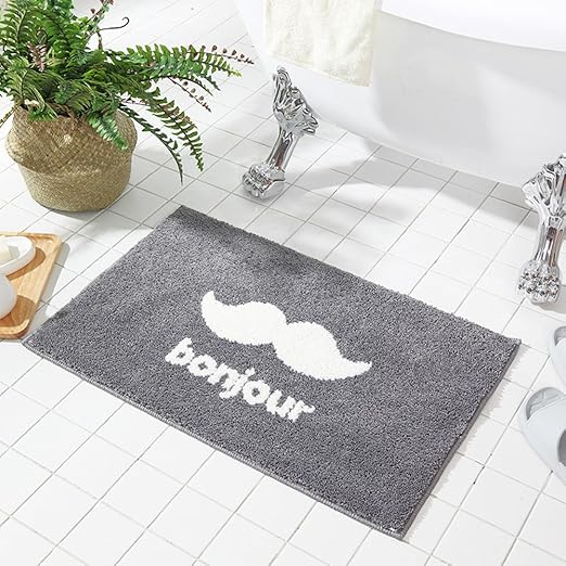 Amazon Com Ukeler Grey Bath Mat Thicker Antibacterial Bathroom Rug For Children Non Slip Soft Microfiber Washable Bath Rugs For Bathroom 19 7 X31 5 Grey Mustache Home Kitchen