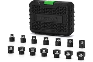 TecoTek 14-Piece 3/8-Inch Drive Metric Low Profile Impact Socket Set, Stubby Socket Set, 6mm-19mm, No Skips Sizes, 6 Point, C