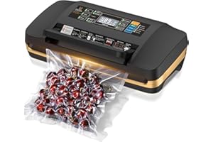 QIQIAOB 95kpa Vacuum Sealer Machine,Commercial Full Automatic Food Sealer,Powerful Sealing System with Double Heat Seal,Bags Storage,Easy-Lock Handle,Build-in Cutter,1 Bag Rolls and 10 pcs Pre-cut Bags（Black）