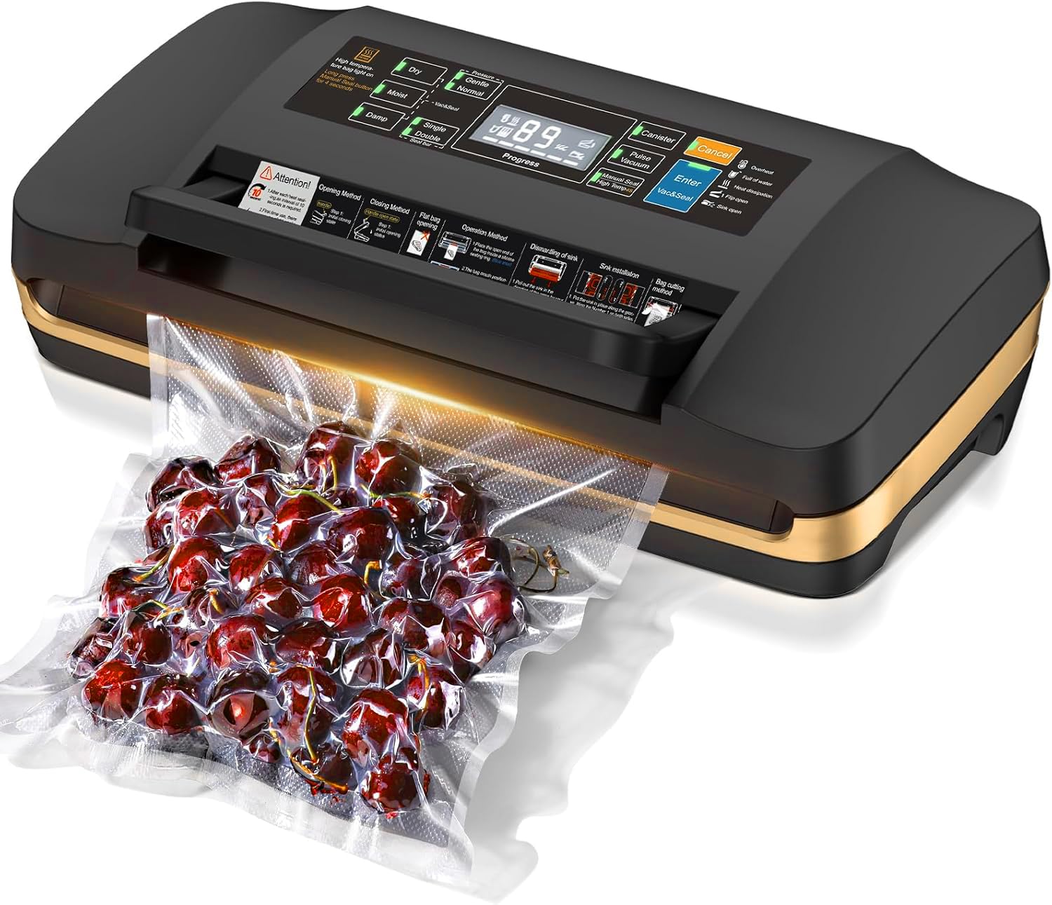 Photo 1 of 95kpa Vacuum Sealer Machine,Commercial Full Automatic Food Sealer,Powerful Sealing System with Double Heat Seal,Bags Storage,Easy-Lock Handle,Build-in Cutter,1 Bag Rolls and 10 pcs Pre-cut Bags?Black?