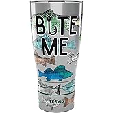 Tervis Traveler Bite Me Bait Fishing Triple Walled Insulated Tumbler Travel Cup Keeps Drinks Cold & Hot, 30oz, Stainless Steel