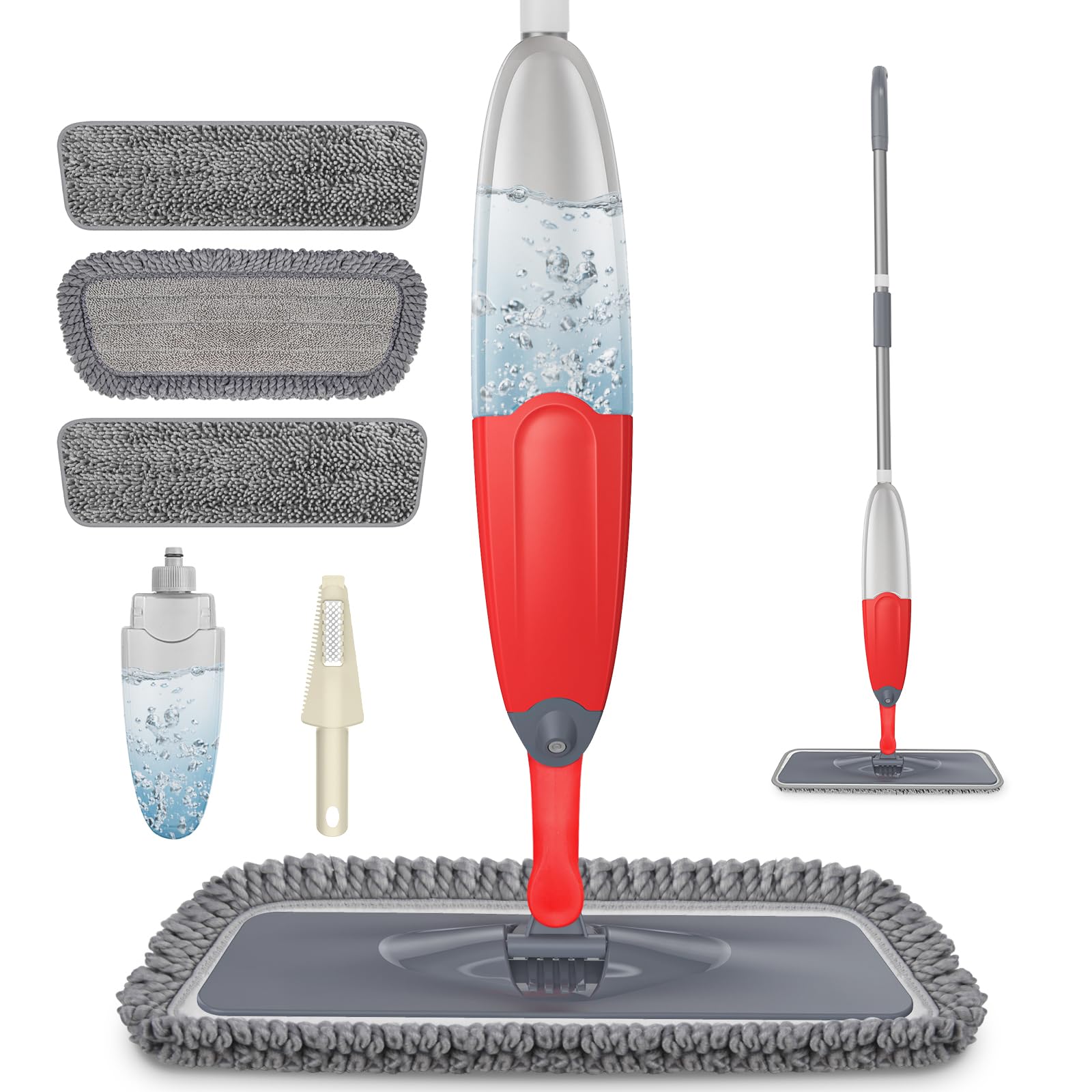 Microfibre Spray Floor Mop - HOMTOYOU Dry and Wet Hardwood Floor Cleaning Mop with 635ml Refillable Bottle 360 Degree Rotatable Spin Dust Chenille Mop with 3 Reusable Refills for Laminate Tile Marble