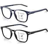 Missfive Versatile Progressive Multifocus Reading Glasses Men, Advanced Wider Spring Hinges Multifocal Computer Readers with Anti-Slip Soft Rubber Tips, No-Line Anti-Blue Light for Near Range +2.50