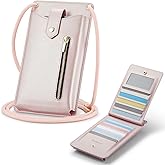 Casecond Small Crossbody Bag Cell Phone Purse for Women Men Leather Mini Shoulder Bag Wallet Case with Card Holder Slot Pouch Neck Strap Lanyard for All Smartphones iPhone Samsung up to 7.3" Rose Gold