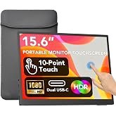 IBW 15.6" Portable Monitor Touchscreen, 1080P FHD IPS USB-C Travel Monitor | Tempered Glass, 10-Point Touch, Dual Speakers, Kickstand, HDMI, External Monitor for Laptop MacBook Phone PS5 Switch Xbox