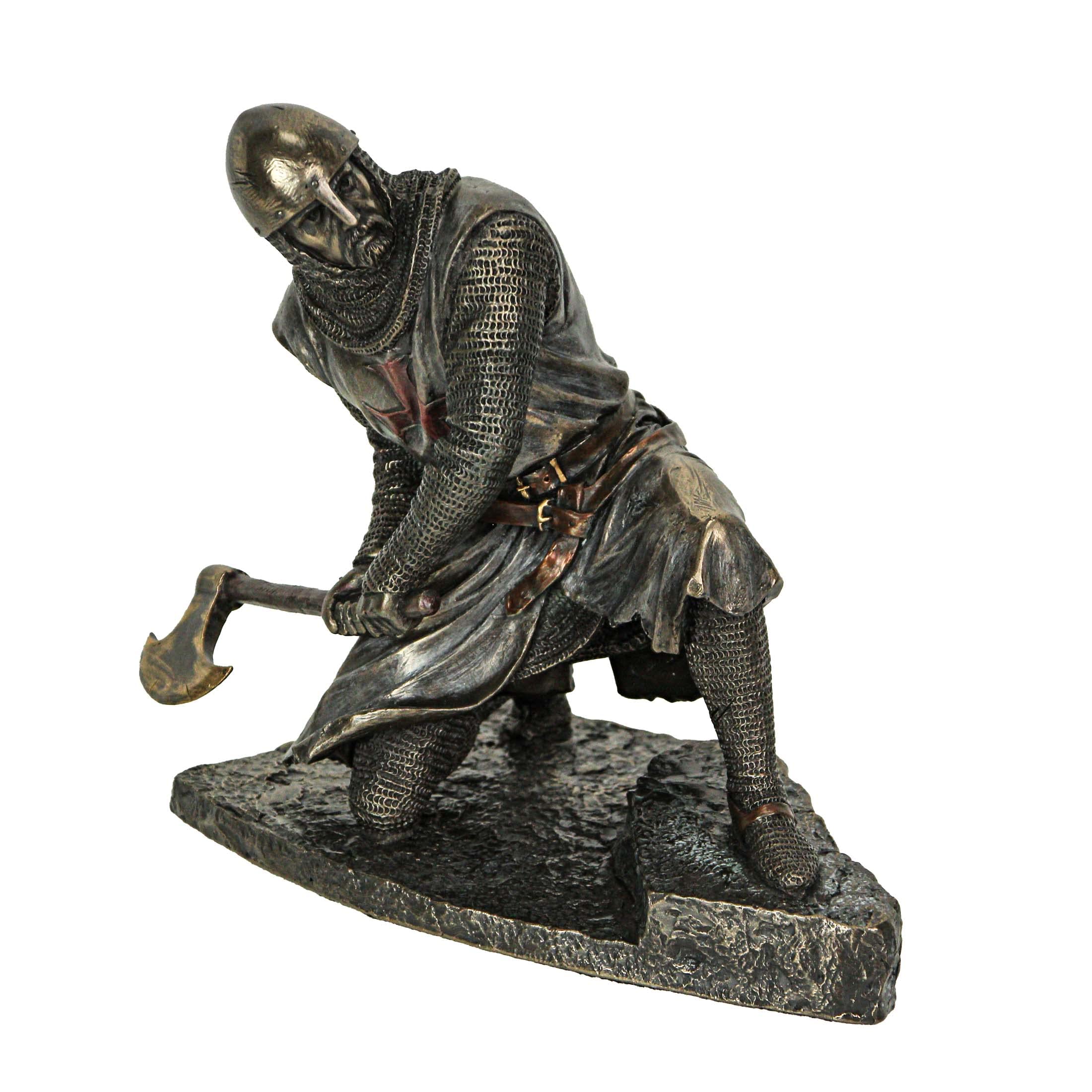 Veronese Design 7" Templar Kneeling Battle Axe Stance Cold Cast Resin Antique Bronze Finish Sculpture