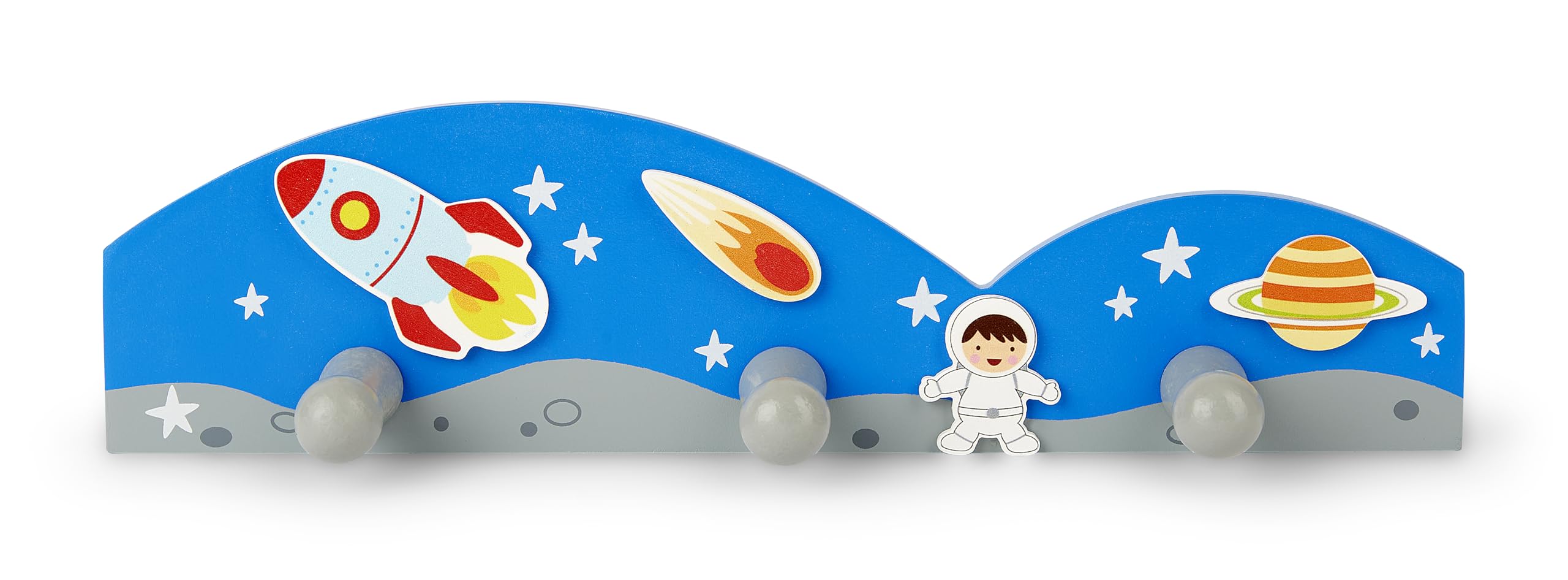 Mousehouse Gifts - Triple Coat Hook Wall Hanger, Blue Wooden Door Hooks for Children's Nursery or Bedroom (Blue)