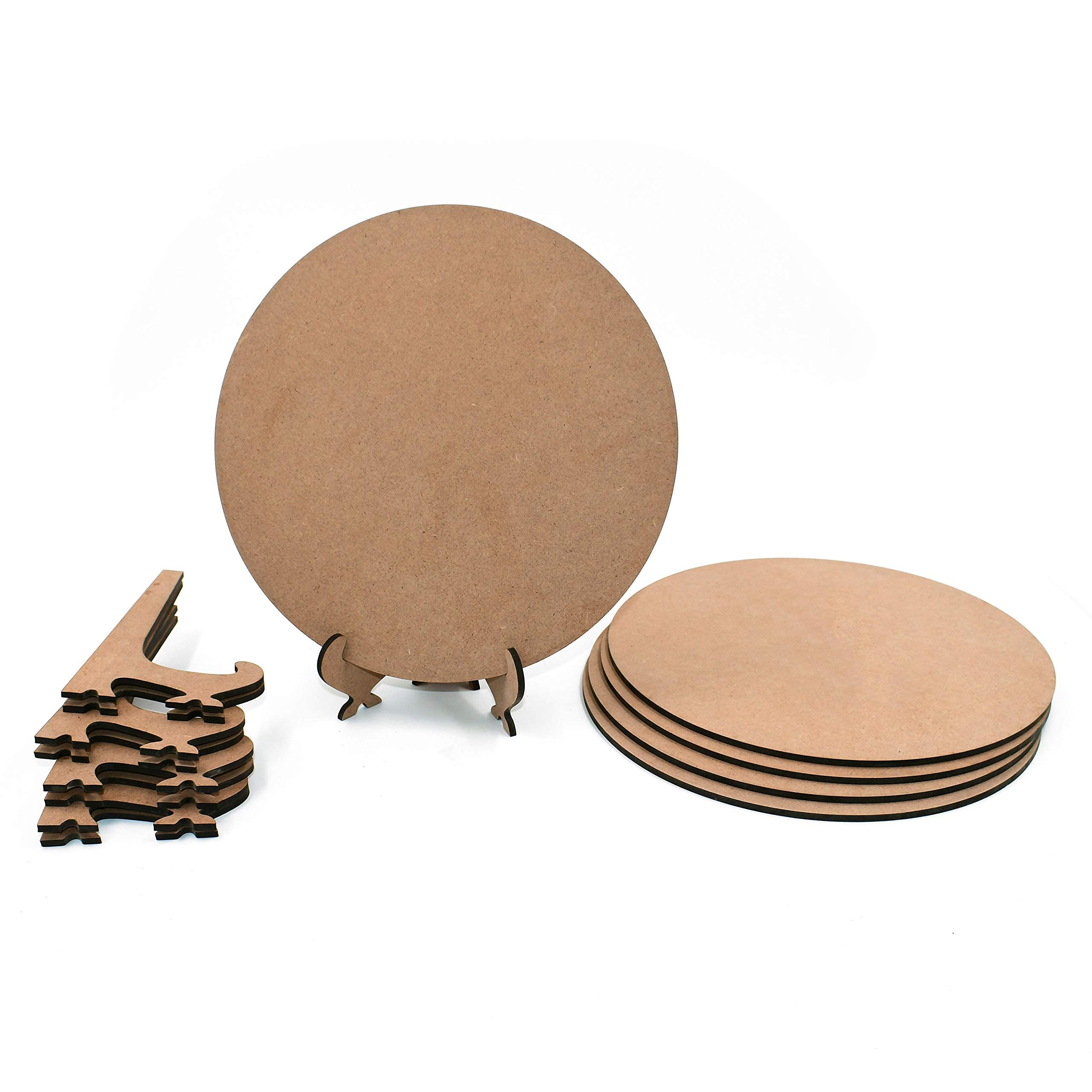 IVEI Round Art Board with Foldable Stand - Set of 5 - MDF Plain Round Wooden Sheet for Painting & Decoration