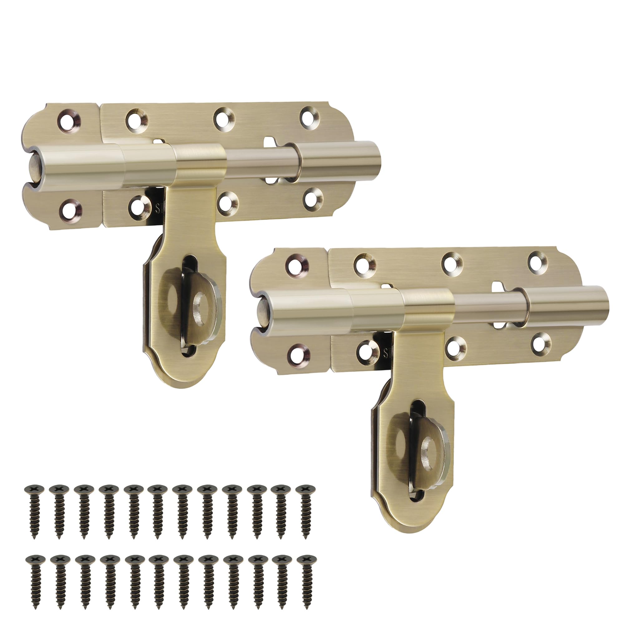 Mooche Door Lock Bolt 2PCS, Bronze Heavy Duty Latch Lock, 105MM Bolt Locks Slide Bolt Gate Latch, for Various Wooden Doors Such as Interior Doors, Courtyard Doors, Pergolas, Barns, Pet Doors