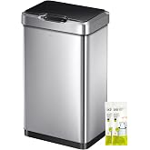 EKO Mirage-T 50 Liter / 13.2 Gallon Touchless Rectangular Motion Sensor Trash Can or Recycling Bin, Brushed Stainless Steel F
