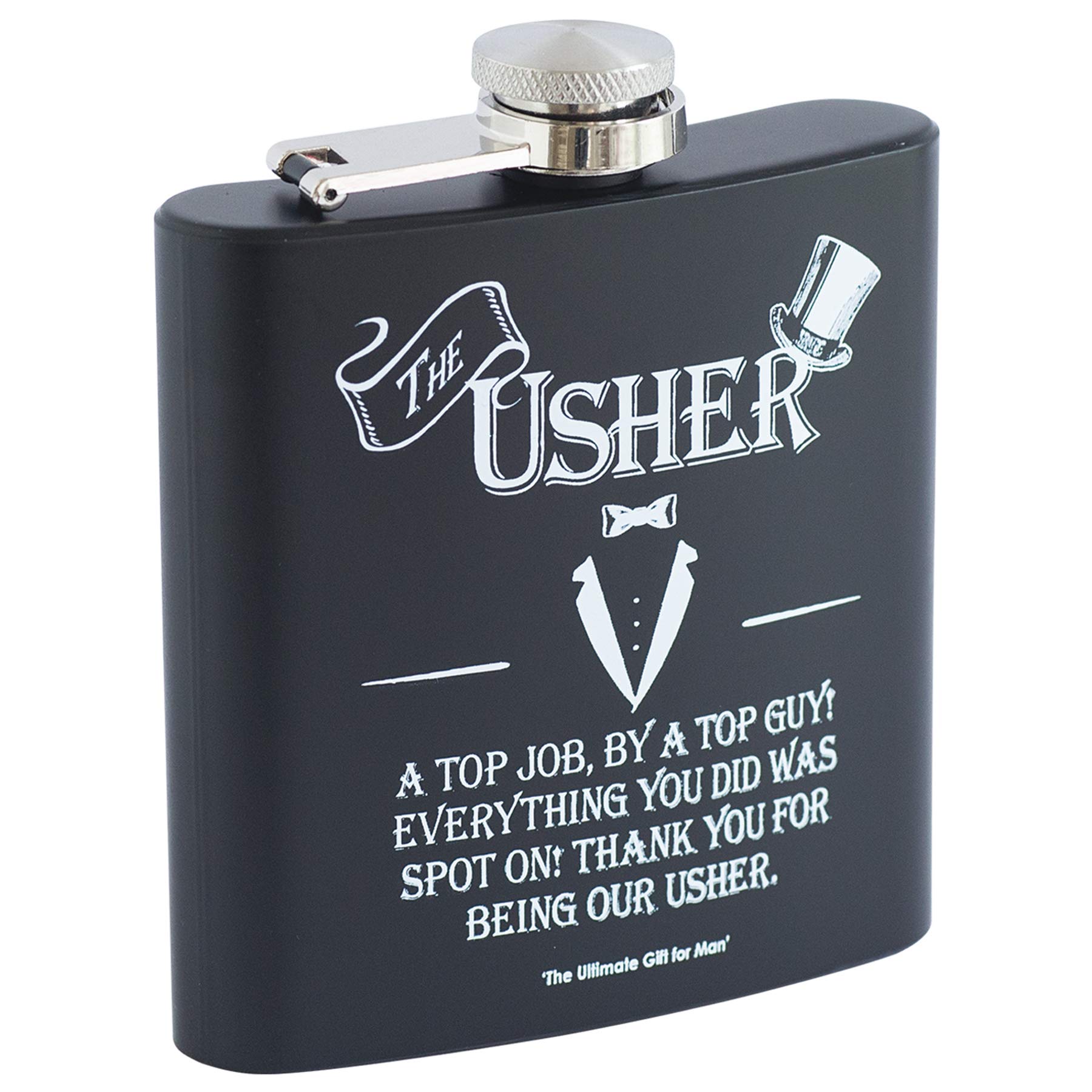 Arora 8887 The Ultimate Gift for Man Stainless Steel Black Hip Flask 6oz-Usher, Multicolour, One Size
