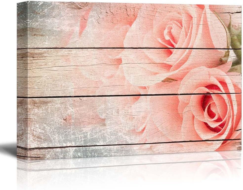 wall26 Pink Roses in a Bouquet - Rustic Floral Arrangements - Pastels Colorful Beautiful - Wood Grain Antique - Canvas Art Home Decor - 16x24 inches