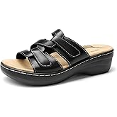 DREAM PAIRS Women's Arch Support Slide Sandals Adjustable Straps Slip On Wedge Sandals Casual Comfort Lightweight Flat Slides