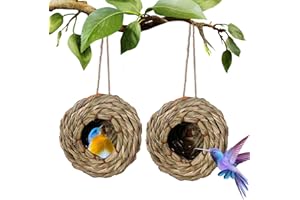 AITUOSI Hand Woven Hummingbird Houses Nest, Grass Bird Hut,Hanging Bird House, for Outside Hanging Bird Grass Hut for Wren Sparrow Finch Canary Chickadee