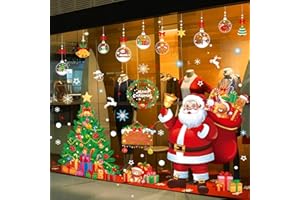 YULOONG Christmas Decorations Window Clings Large Santa Claus Xmas Tree Snowflake Double Side Decals Ornament Display Window 