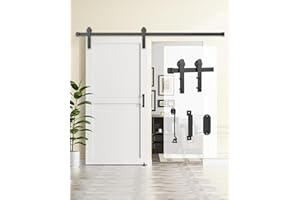 TITECK 8FT Barn Door Hardware Kit, Heavy Duty Slide Sliding Rail, Black Steel Track Roller Set with Handles/Latch, Sliding Ha