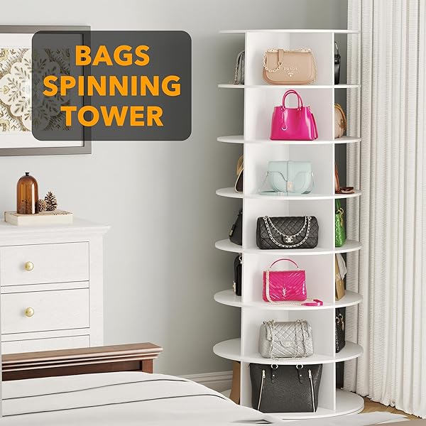 SPACEAID 7 TIER ROTATING SHOE RACK TOWER, SPINNING SHOE DISPLAY LAZY SUSAN, REVOLVING 360 SHOE RACK STORAGE ROUND CAROUSEL, VERTICAL HANDBAG ROTATE SHOES CLOSET ORGANIZATION (7-TIER WHITE)