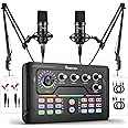 Podcast Equipment Bundle for 2, Audio Mixer with 3.5mm Podcast Microphone, Voice Change DJ Mixer for Live Streaming Singing Gaming