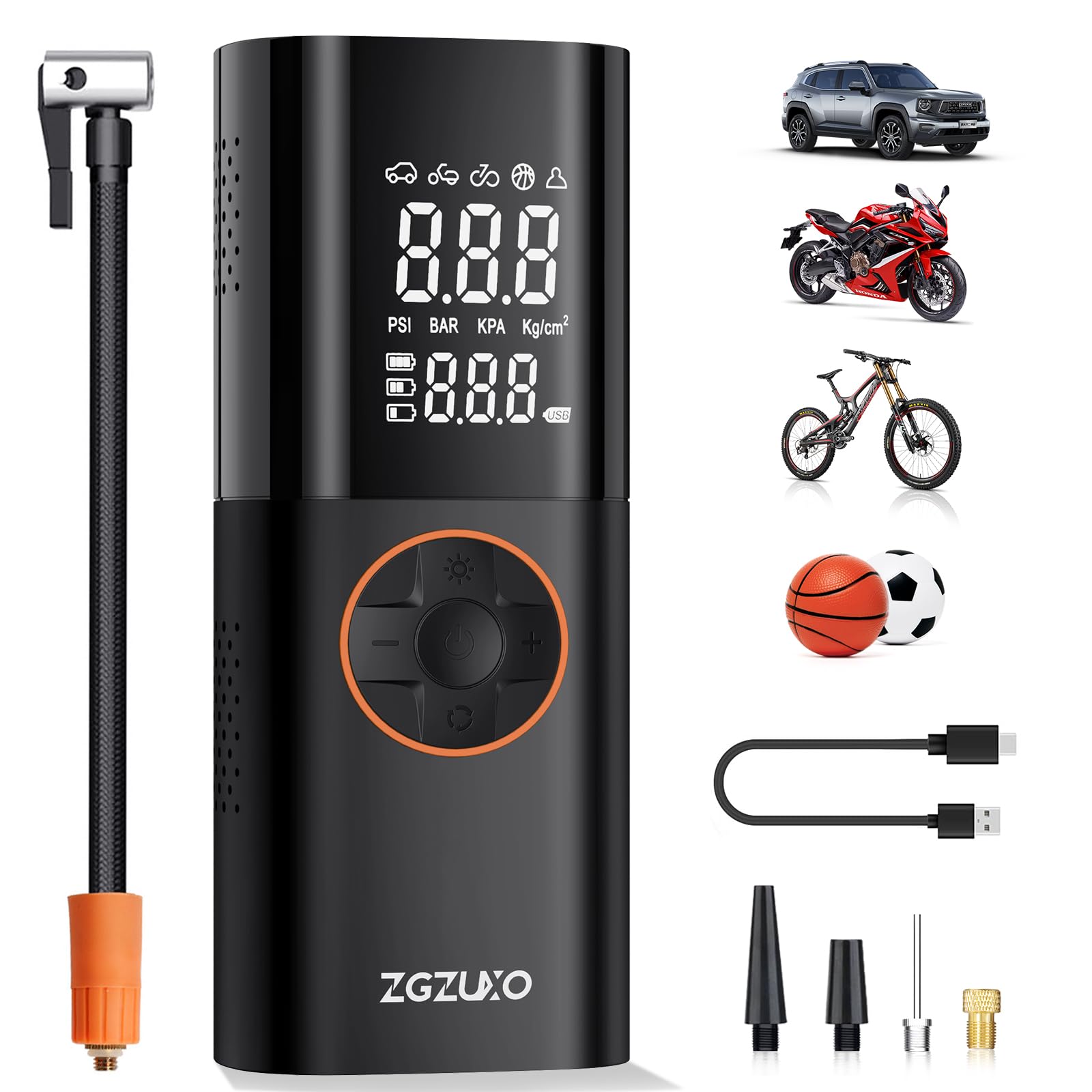 Portable Air Compressor Tire Inflator - 150PSI, 4000mAh Battery, Digital Gauge, Auto Shut-Off For Car, Bike, Balls