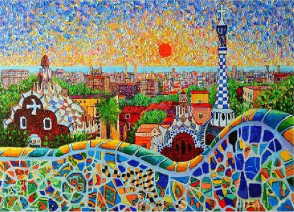 5D Diamond Embroidery Spain Sunrise DIY Diamond Painting Kits for Adults Kids， Cross Stitch Full Hand Mosaic Rhinestones-50x65cm