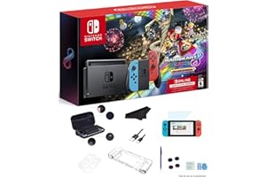 GALLIUMPI Newest Nintendo Switch Console with Neon Blue and Neon Red Joy-Con + Mario Kart 8 Deluxe(Full Game Download) + 3 Month Nintendo Switch Online Individual Membership + Deluxe 16-in-1 Case