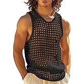 MIZOK Mens Knitted Crochet Tank Top Summer Hollow Sleeveless Tops Scoop Neck Loose Shirts