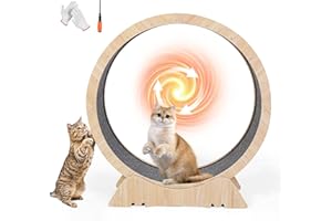 ITEFDTUTNE Cat Exercise Wheel, 43.3 inch Large Cat Wheels for Indoor Cats with Carpeted Runway, Silent Cat Running Wheel, Wooden Cat Treadmill for for Cat's Fitness and Health, with Grinding Claw Column