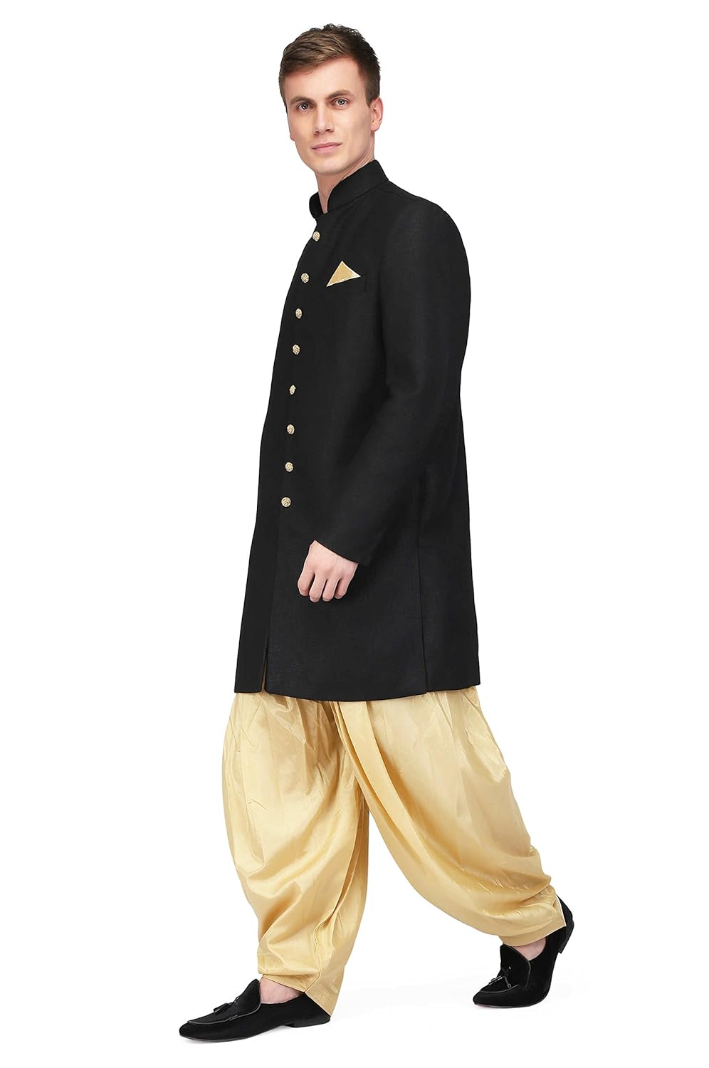 pret a porter sherwani stiched band gala jacket with salwar