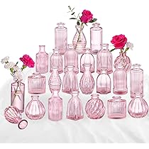 置物 pink bud Pink Glass Bud Vase Set of 22, Small Vases for Flowers, Clear