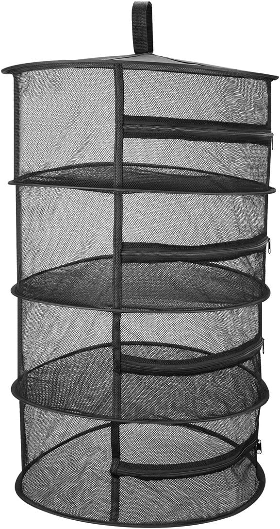 Aimego Herb Drying Rack Mesh Net 4 Layer Hanging Dryer Rack with Zipper, Storage Rack, Mesh Hanging Drying Case Indoor & Outdoor,Breathable Rack Net(18"x31.5", Black)