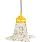 VOUBIEN Commercial Mop Heavy Duty Industrial Cotton Mops with Long Handle | 59" Aluminum Handle/Looped-End String Mops Head/Dry Wet Use for Home/Kitchen/Garage/Office/Concrete/Tile Floor Cleaning