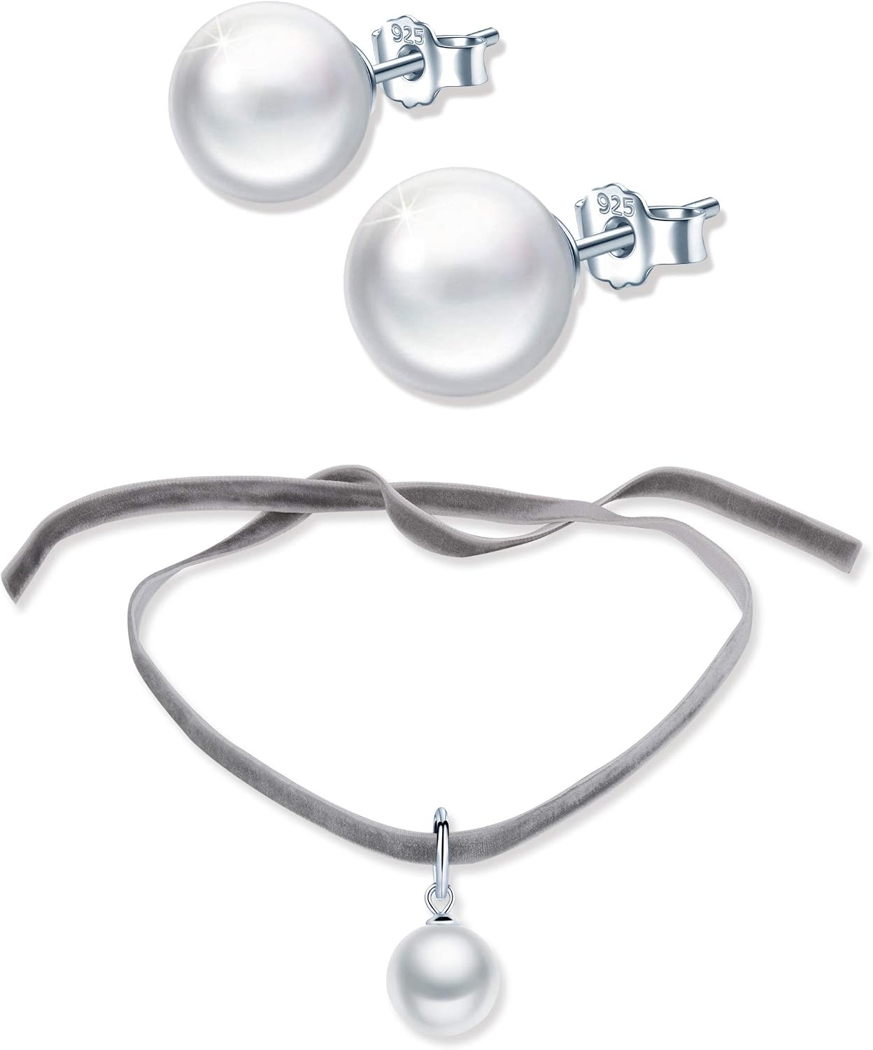 Yumilok Pearl Jewellery Set for Women Stud Earrings Choker Necklace Set, White