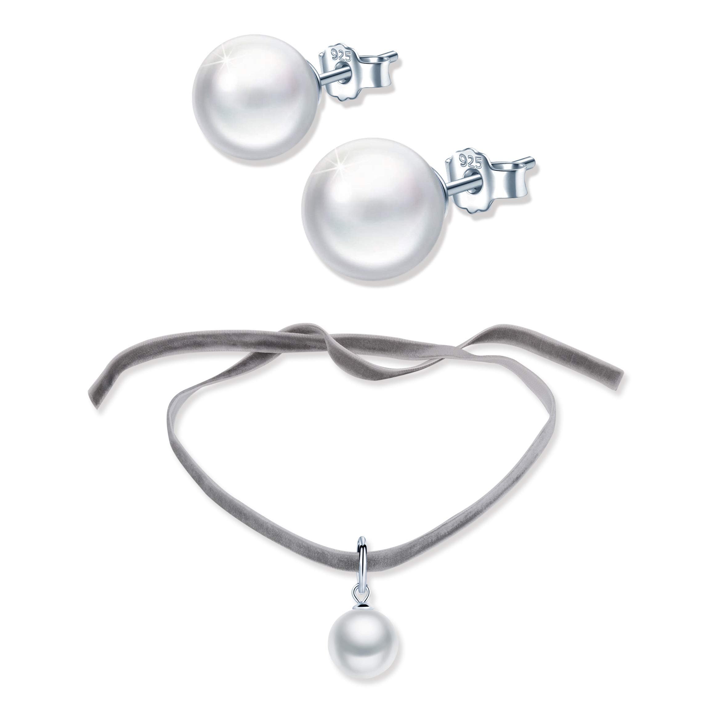 Yumilok Pearl Jewellery Set for Women Stud Earrings Choker Necklace Set